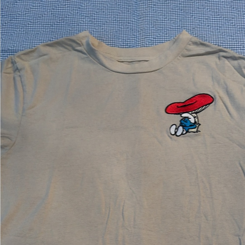 Kids embroidered Beige Smurf T-Shirt